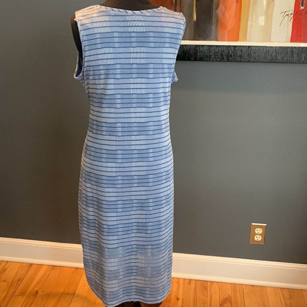 H by Halston Petite Knit Pattern Midi Dress with Waist Tie in blue medium petite - Picture 6 of 8